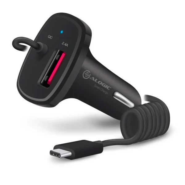 ALOGIC -  2 Port USB-C & USB-A Car Charger With Integrated Cable