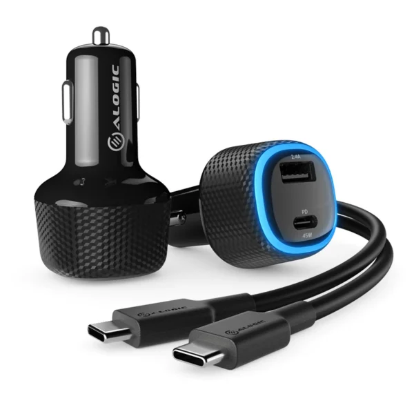 ALOGIC - Rapid 2 Port USB-C & USB-A Laptop & Phone Car Charger - 45W Power Delivery & 12W Fast Charging - For Laptops Tablets & Phones