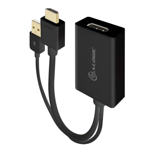 ALOGIC - HDMI Male To Displayport Female Adapter With USB Cable For Power - Black
