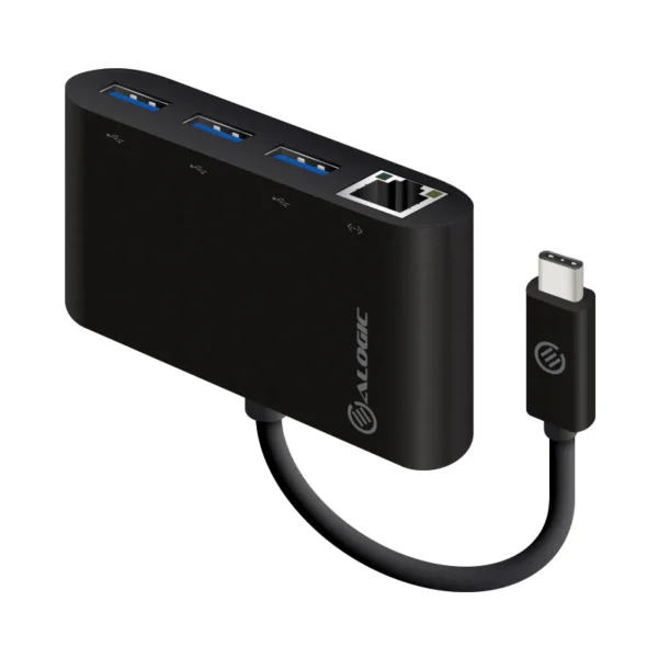 ALOGIC - USB-C To Gigabit Ethernet & USB 3. 0 Superspeed 3 Port USB Hub - Black