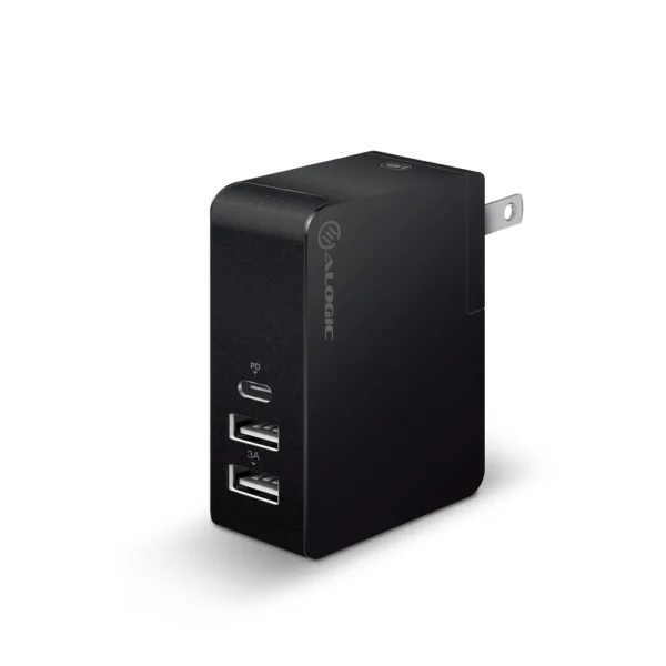 ALOGIC - 3 Port USB-C & Dual USB-A Travel Power Adapter - USB-C (30W PD) & Dual USB-A (15W) - Black Color