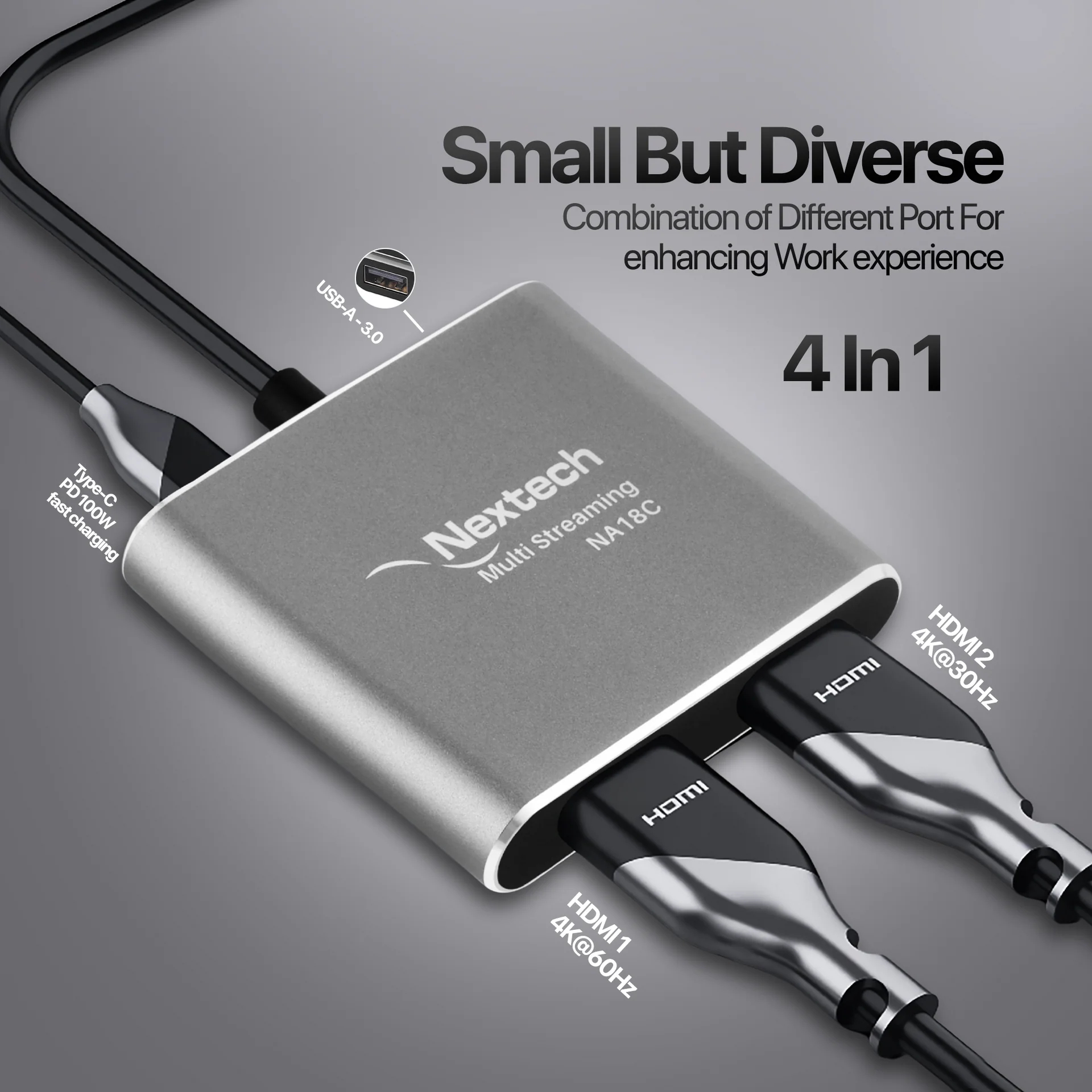 Nextech 4 In1 Usb-C To Dual Hdmi Multiport Adapter - Image 2