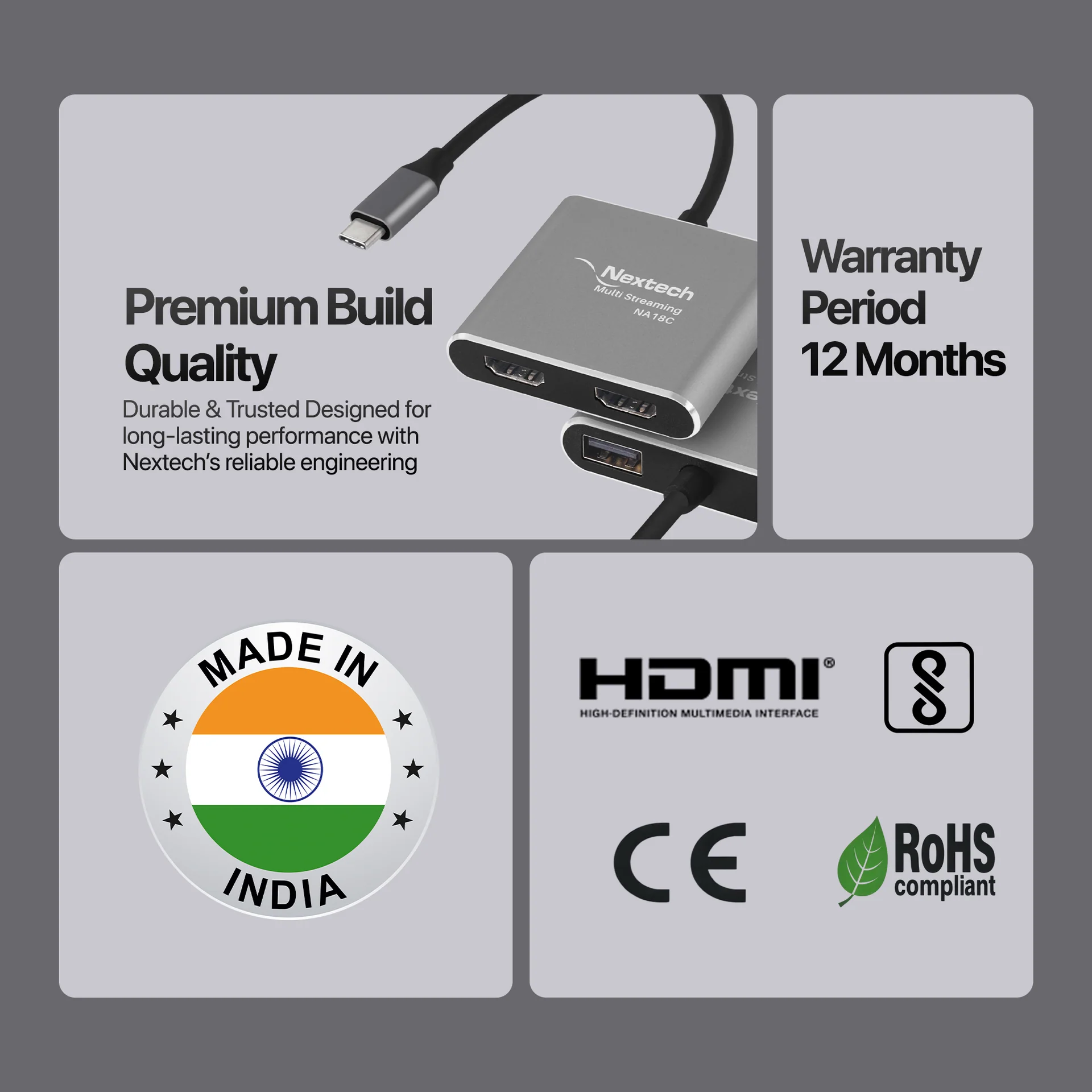 Nextech 4 In1 Usb-C To Dual Hdmi Multiport Adapter - Image 4