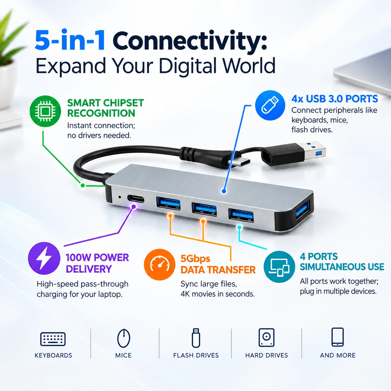 Nextech Usb-A+C To 4Port Usb Hub - Image 2