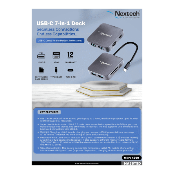 Nextech Usb-C 7 In 1 Hdmi Dock (3*Usb3.1 + Hdmi+ Sd+Tf Card)