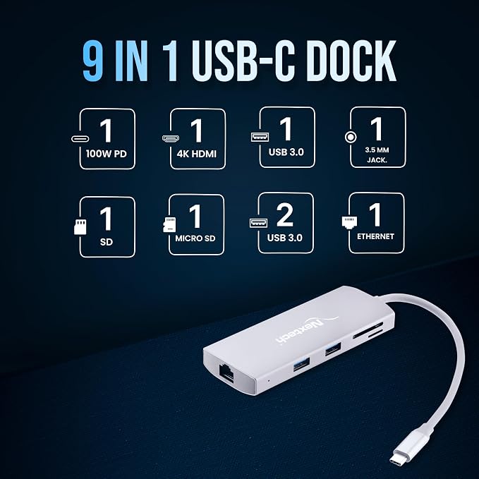 Nextech Usb-C 9 In 1 Dock (1*Type-C Pd Input, 3* Usb 3.0 + Hdmi + Sd/ Mf Card Reader + Rj45 + Pd + Aux In/ Out) - Image 4