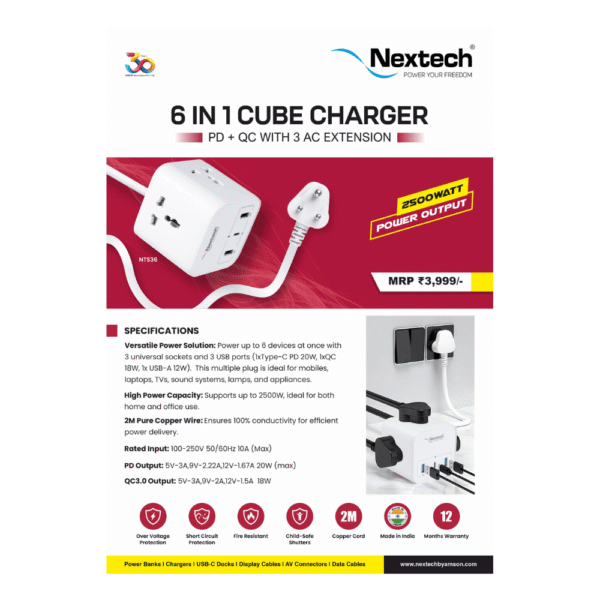 Nextech Pdqc 20W 3 Universal Ac Cube Spike Buster